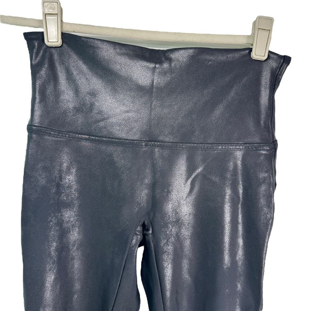 SPANX Black Faux Leather Leggings Womens Large SPANXshape Stretchy Compression‎ - Picture 2 of 8